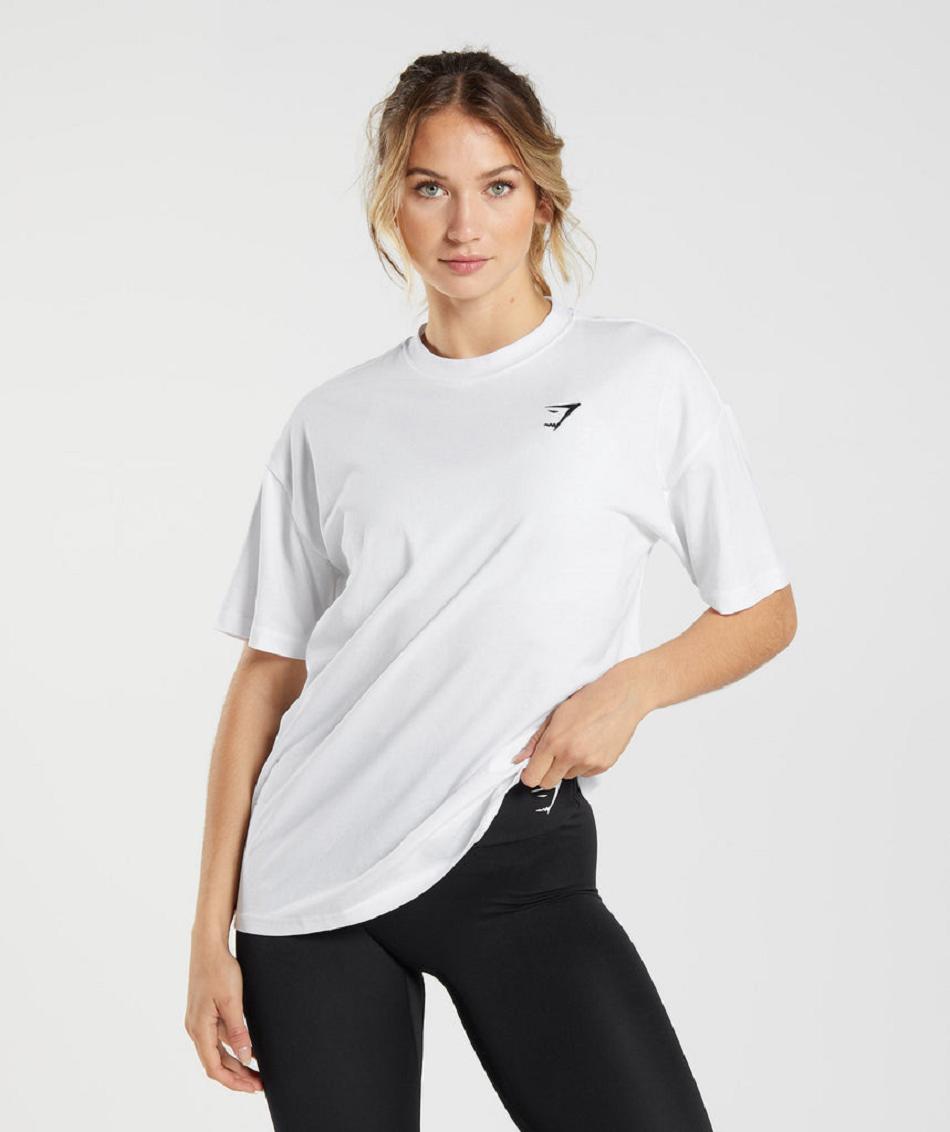 Ofertas De T Shirts Gymshark Mujer - Entrenamiento Oversized Blancas
